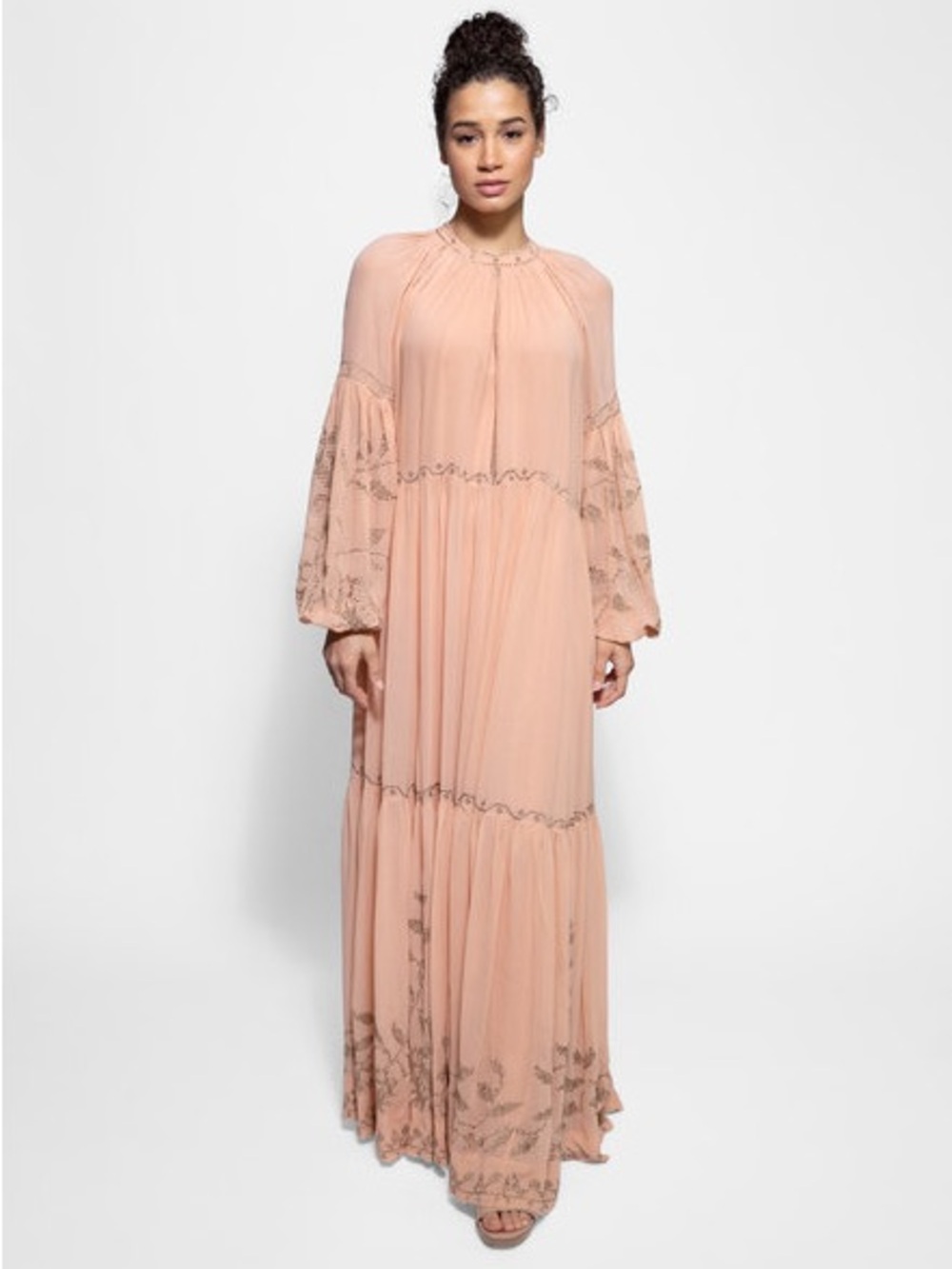 Ulla Johnson Tiana Billowy Sheer Silk Embroidered Maxi Dress, 0